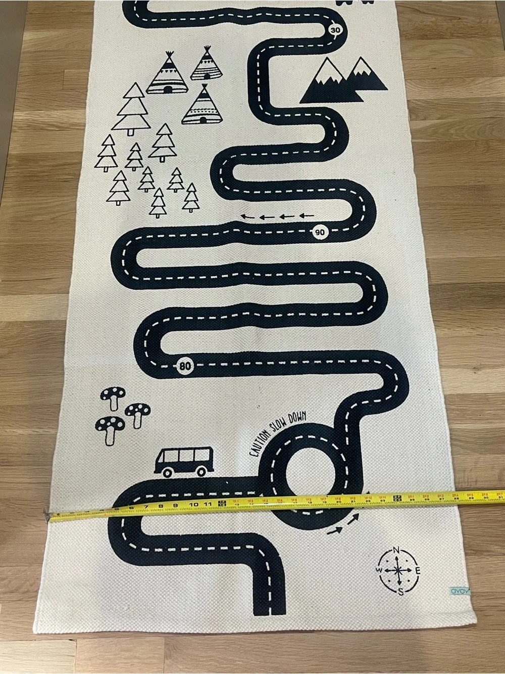 OYOY Adventure Road Play Rug Black & Cream Kids Car Track Rug